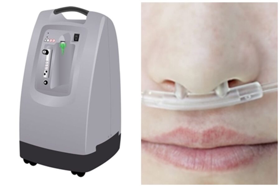 Oxygen concentrator and nasal cannula