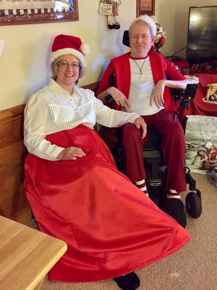 Lynn and I playing Santa when we gave out present to our family, Christmas 2018